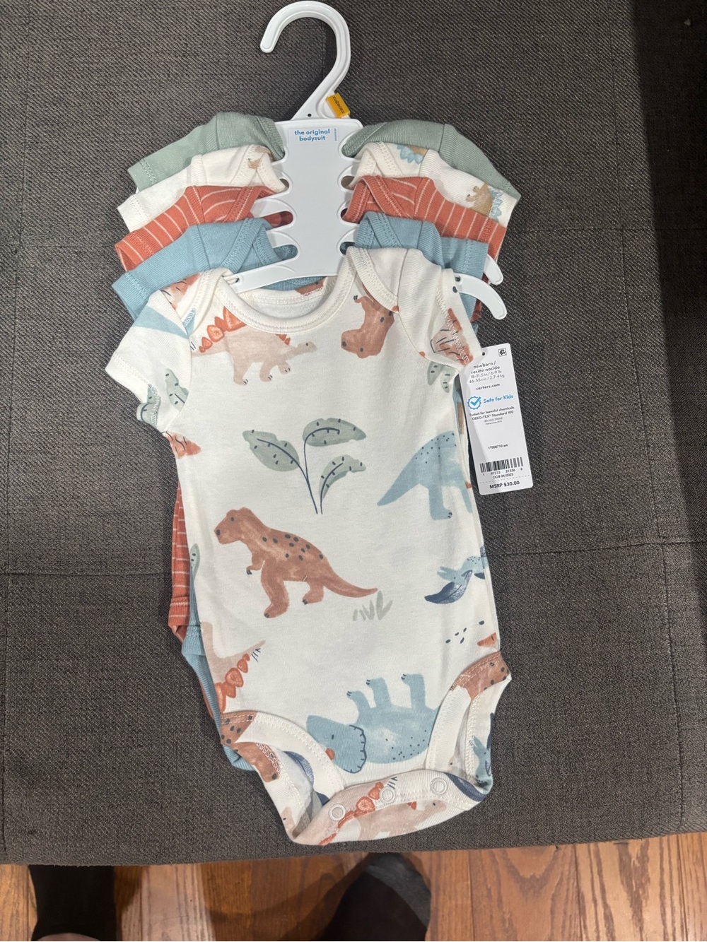 Carter's Short-Sleeve Dino Print One-Piece Set - White, Blue, Tan, Green, Orange